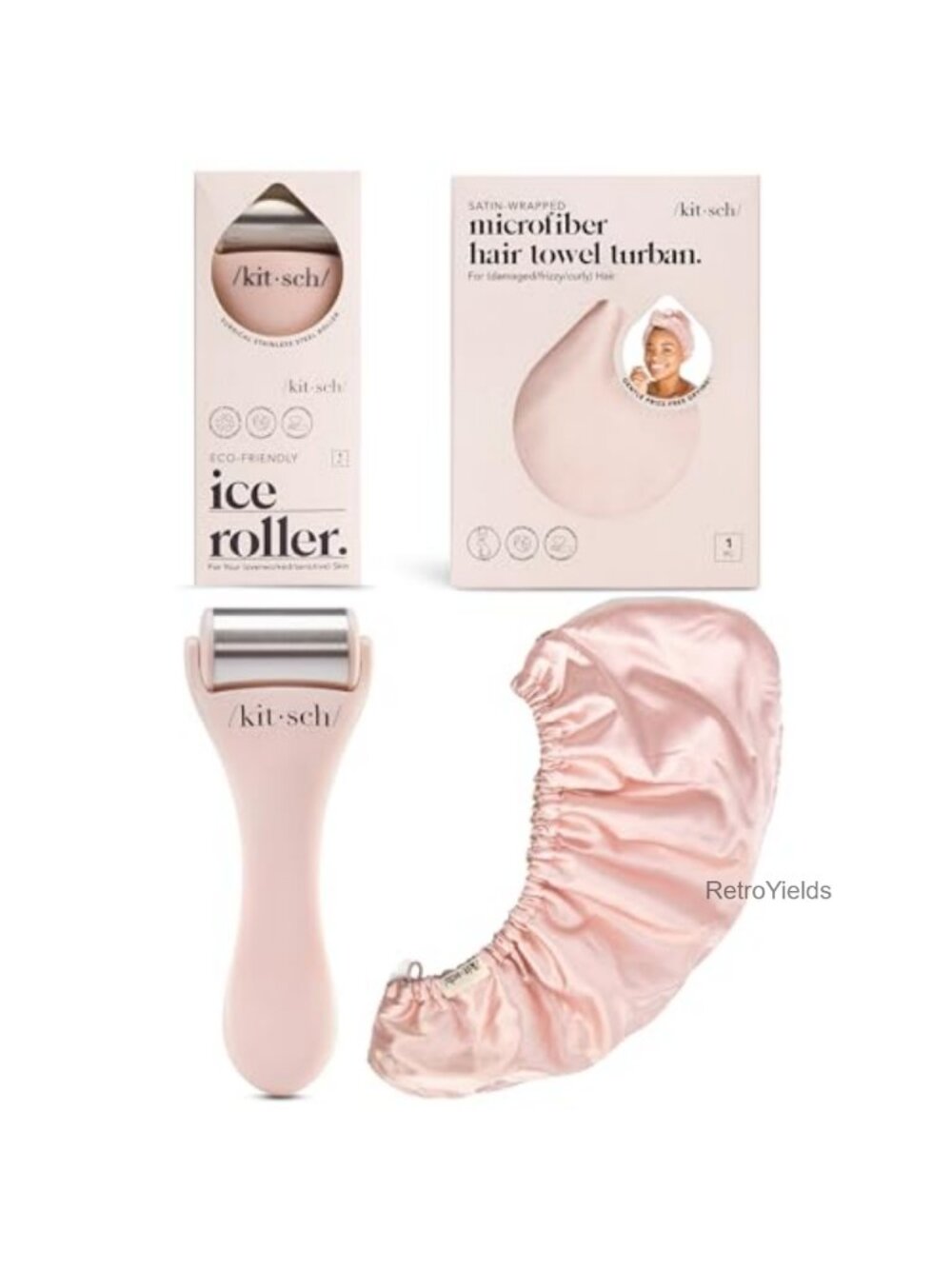 Stainless Steel Ice Roller & Microfiber Hair Towel Wrap Bundle